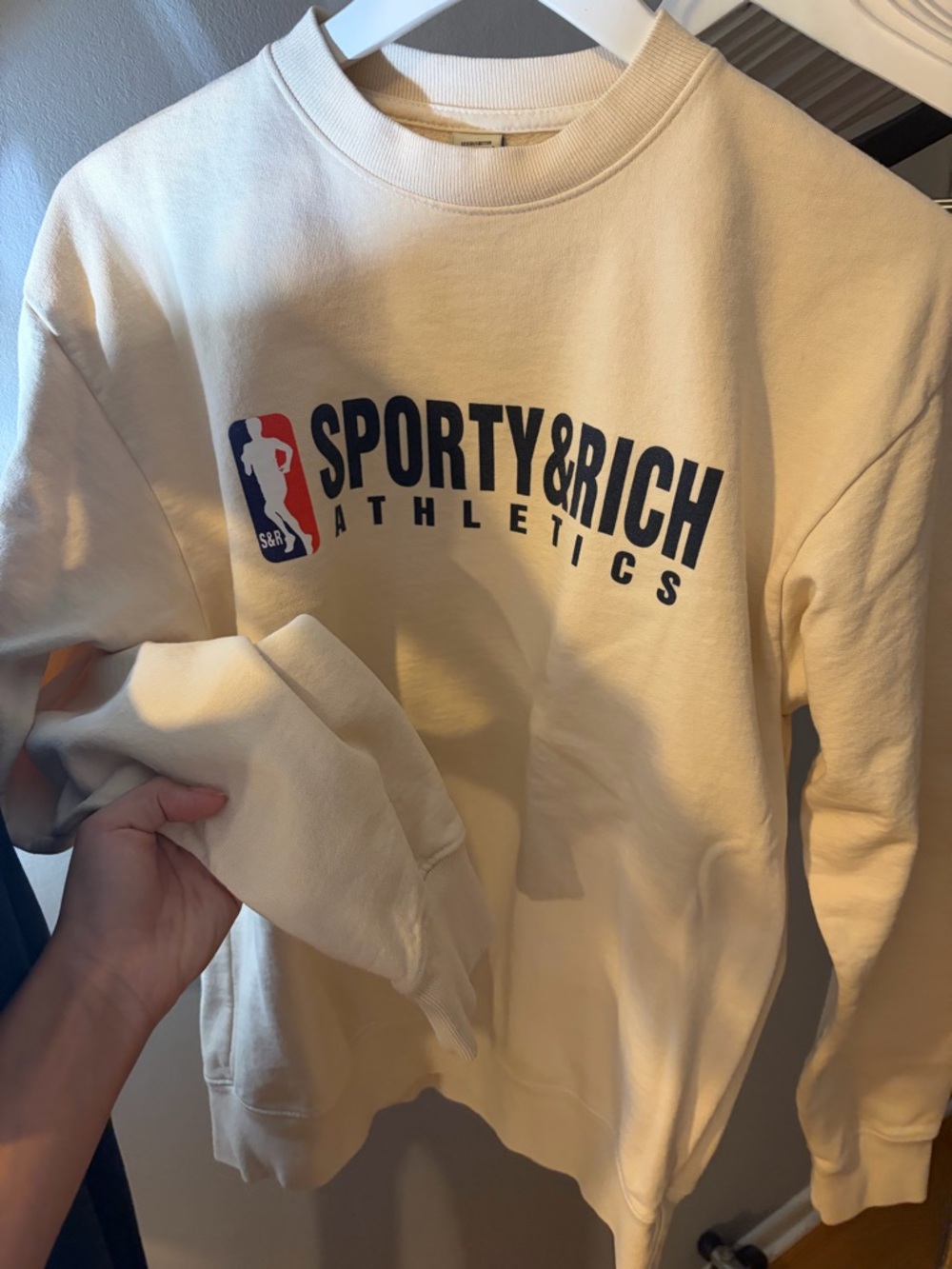Sporty & Rich Cream Crewneck with Navy Logo - Picture 7 of 7